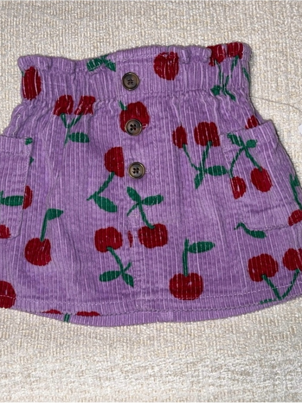 Old Navy Purple Corduroy Skirt with Red Cherry Print